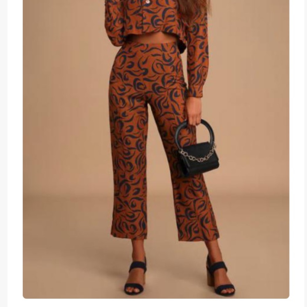Amuse Society Postcard Culottes Women’s XS Brown Print High Waisted Linen Blend